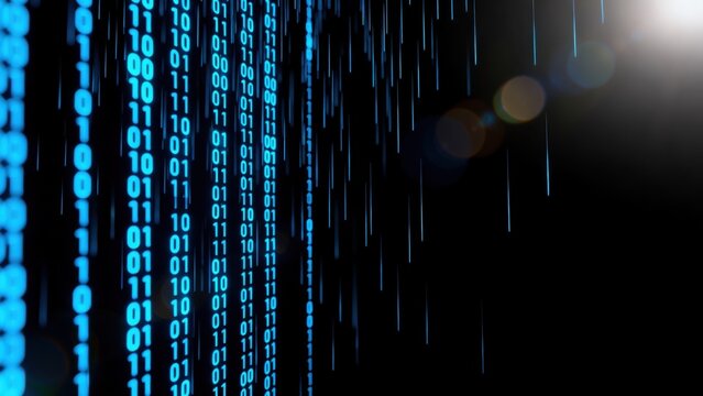 Binary code falling on dark background