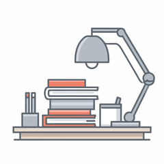 Fototapeta premium Desk lamp with stack of books.