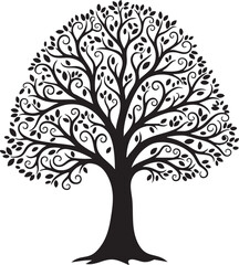 Obraz premium Adobe Illustrator ArtSilhouette of a decorative tree with intricate calligraphy brancheswork, Generative Ai