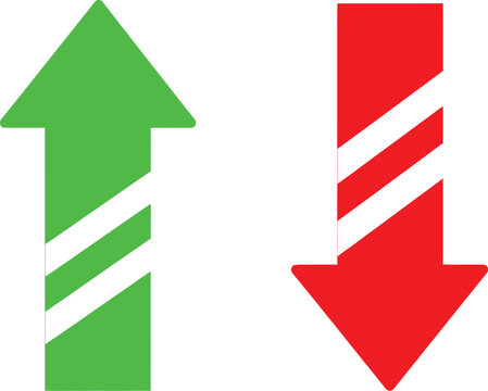 Green up arrow and red down arrow symbols with diagonal white stripes Vector