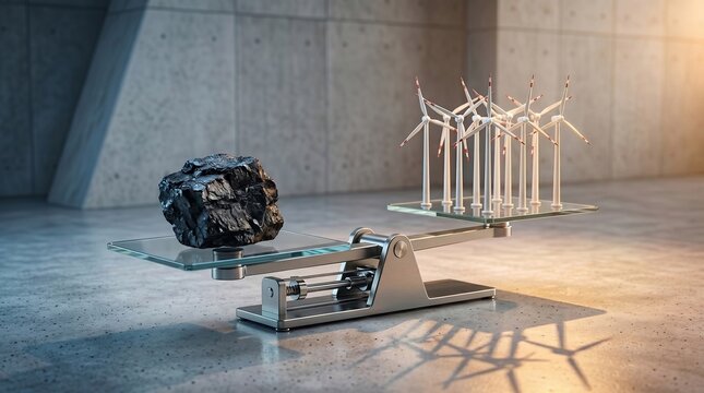 Weighing the future: coal versus wind turbines on a balance scale