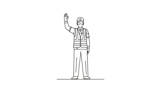 Traffic Controller Directing Traffic with Hand Gestures in Black and White.