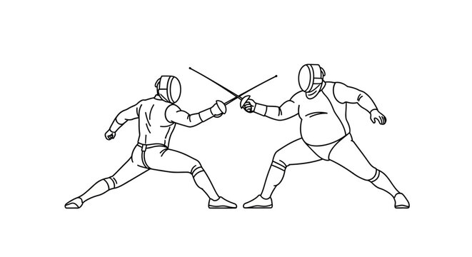 Two Fencers Engaged in Competitive Duel with Swords Drawn.