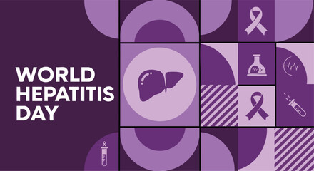 Naklejka premium World Hepatitis Day. Liver Health Awareness. Medical Graphic. Purple Background.