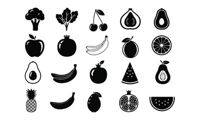 Black and white fruit icons set © majeda