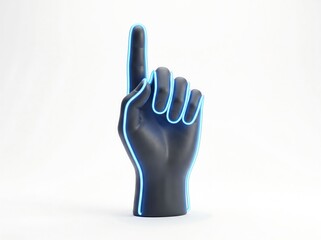 Obraz premium 3D Neon Blue Hand Pointing Isolated White Background