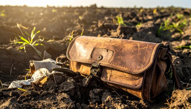 Worn Leather Satchel on Textured Earth