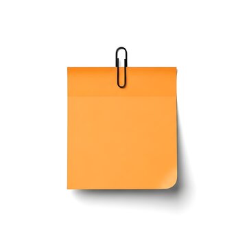 A blank orange sticky note with a paperclip