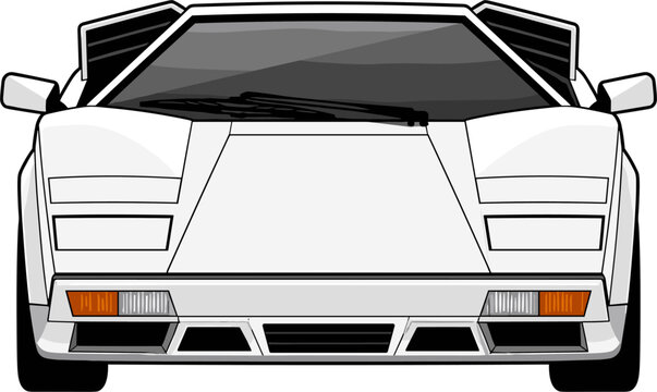Front view vector illustration of a white sports car, iconic supercar
