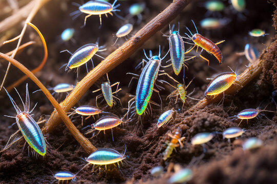 Detailed macro of Collembola insects in soil ecosystem
