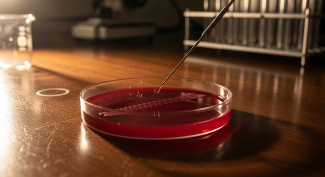 Microbiologist inoculating a petri dish with agar medium