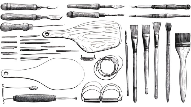 Collection of artist painting tools.