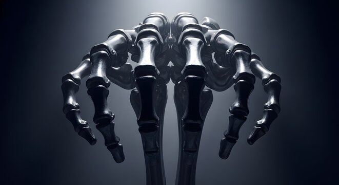 Abstract Skeletal Hands Reaching Out Dark Moody Lighting