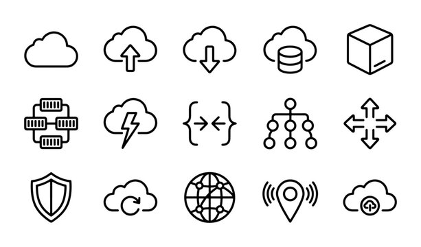 Cloud Computing Icons, Data Storage, Network Technology, Server Infrastructure, Digital Services