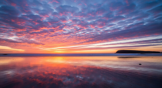 Stunning Sunset over Calming Ocean Waves with Vibrant Sky Colors