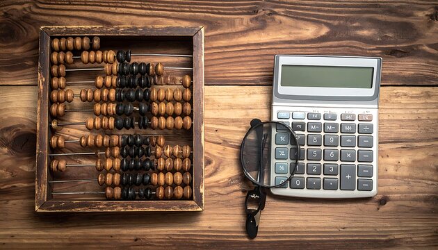 Vintage abacus calculator magnifying glass desk.