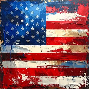 Vintage American Flag Distressed Background.