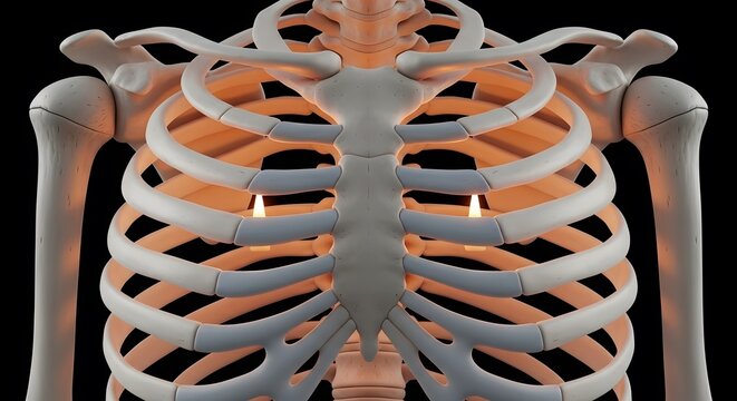 Anterior View of Human Rib Cage and Shoulder Joint with Spinal Column