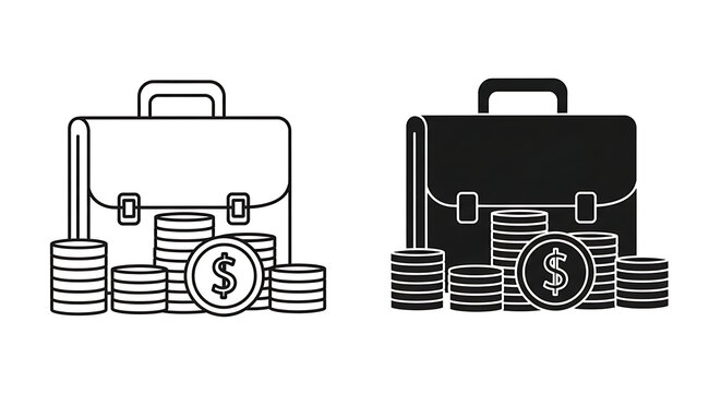 Business Financial Planning with Briefcase and Coins Money Management Concept