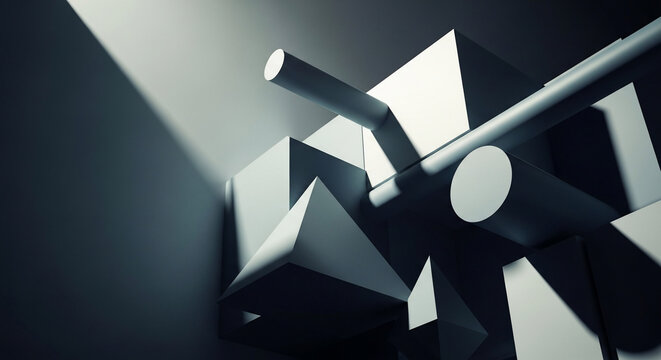 Abstract 3D Geometric Shapes Composition in Monochromatic Light