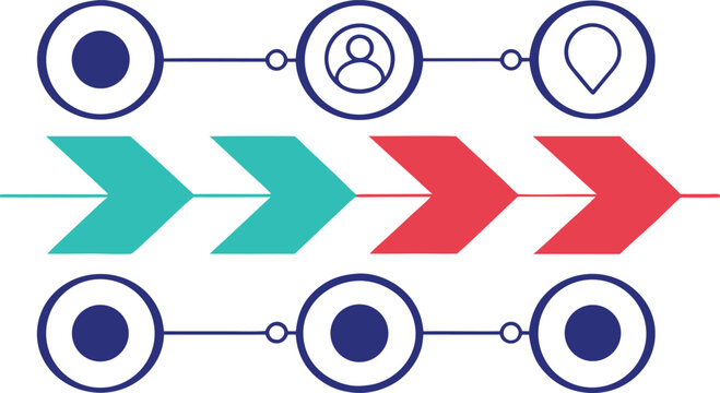 Process timeline with user and location color-coded arrows