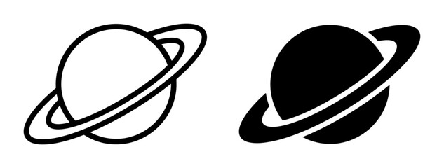 Planet Saturn Icons, Space Celestial Body Graphics, Cosmic Ringed Planet Symbols © Shanta
