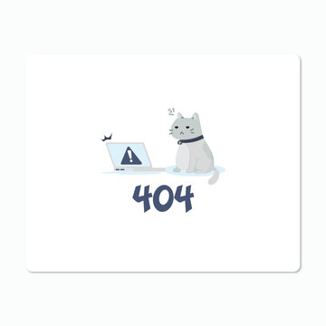 Cute cat and laptop 404 error illustration for website page not found