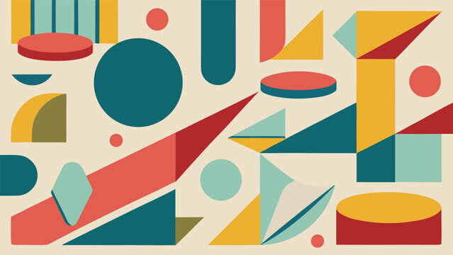 Geometric Harmony: An abstract design composition featuring a vibrant array of shapes and colors, evoking a sense of balance and artistic expression.