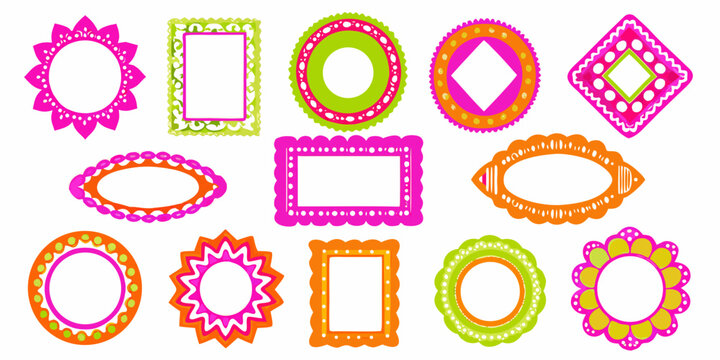 colorful retro frames and borders vector illustration set