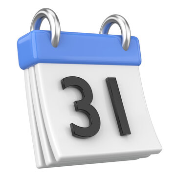 31st. Thirty-First day of month. Calendar. 3D illustration.