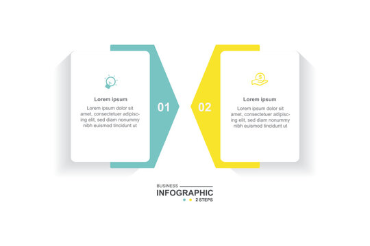 modern infographic template with 2 step process, paper and circle design for business and presentation