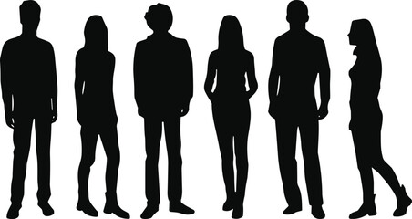 Vector illustration of diverse human silhouettes standing side by side representing people, demographics, and artistic design themes © Creative Stoker