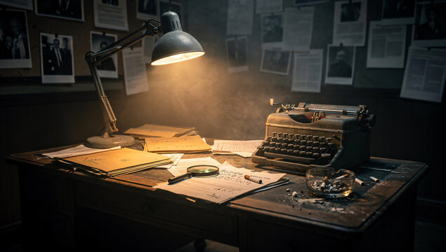 Abandoned Detective Office with Vintage Investigation Evidence Setup