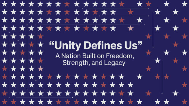 Stars pattern in patriotic colors with inspirational quote about national unity and strength