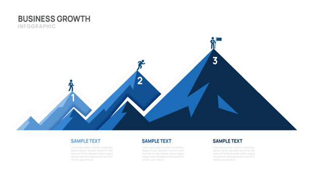 3 Step Business mountain pyramid infographic ascending Steps success strategy and financial growth process. presentation vector infographics.