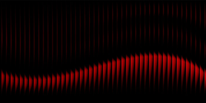 Abstract black background with glowing vertical red ribbed lines, creating a fractal glass effect, digital noise, or glitch. Editable vector illustration.