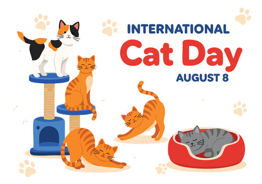 International Cat Day. Feline celebration. Flat illustration. Vector art. Holiday greeting.