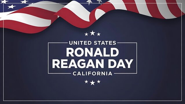 United states ronald reagan day california celebration with american flag waving illustration