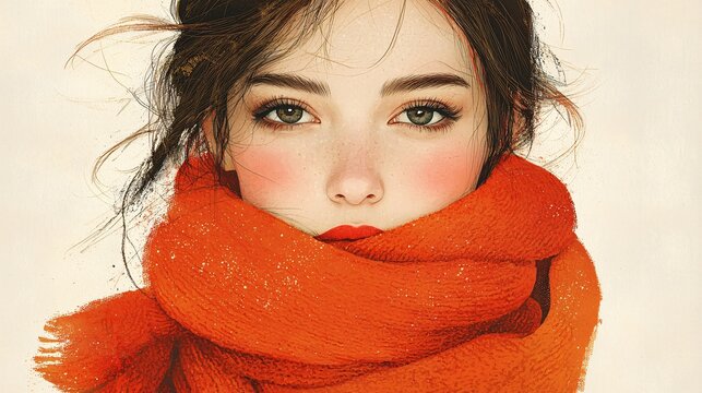 Portrait of a girl with a red scarf