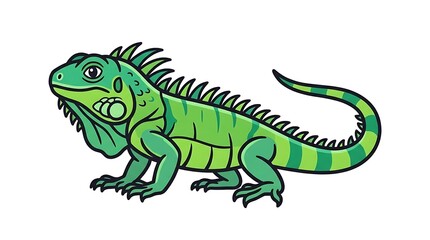 Fototapeta premium Green Iguana Cartoon Illustration Animal.