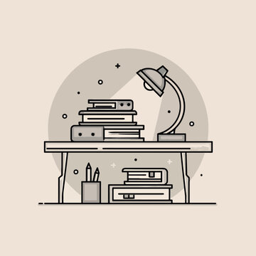 Desk lamp and stack of books.