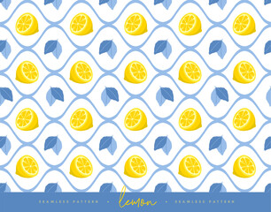 Obraz premium Italy summer seamless pattern with lemon and leaves. Italian tile background. Restaurant menu design. Vector illustration