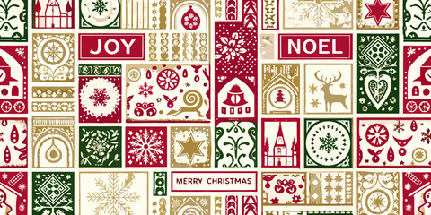 christmas pattern with festive ornaments and holiday greetings © Dipa