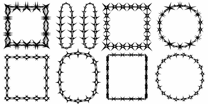barbed wire frames collection black silhouette on white background