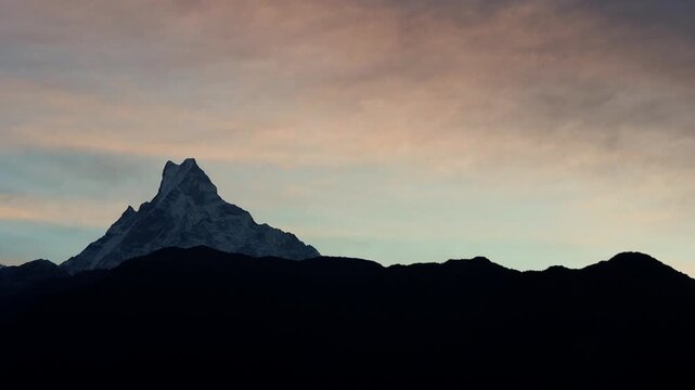 Stunning Sunrise Over Machhapuchhre Fishtail Mountain in the Nepal Himalayas Seen from Ghandruk Village