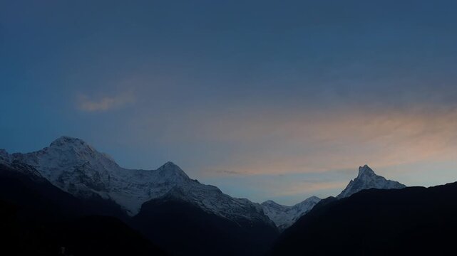 Epic Sunrise Panorama of Machhapuchhre Fishtail Mountain and Annapurna Himalayas from Ghandruk Nepal