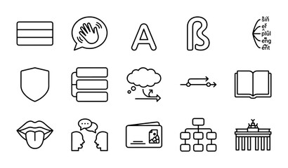 15 Outline Icons: Communication, Education, Security, Business & Travel Symbols © Ritu