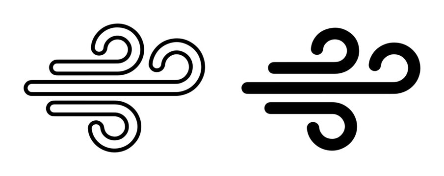 Wind Icons, Air Flow Symbols, Gusty Breeze Vector Graphics, Weather Forecast Elements