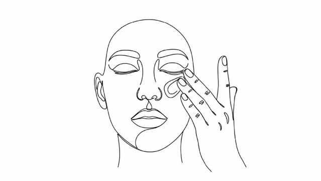 Summer Sunscreen Application on Face Line Art &ndash; Skincare Protection Routine Illustration