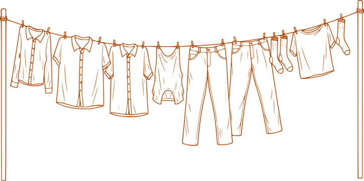 clean clothes drying on a clothesline outside vector isolated
